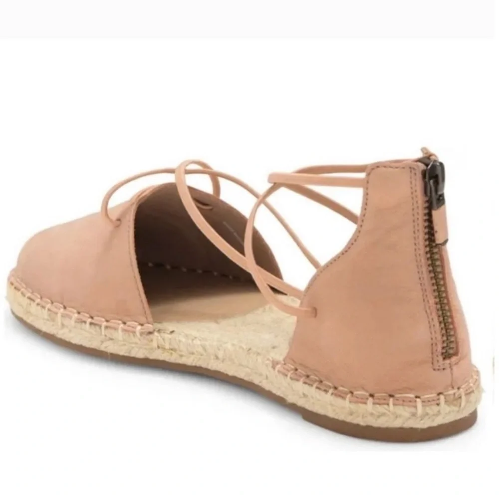 Eileen Fisher Leather Lace-Up Espadrille Sandal Toffee Cream Size 10